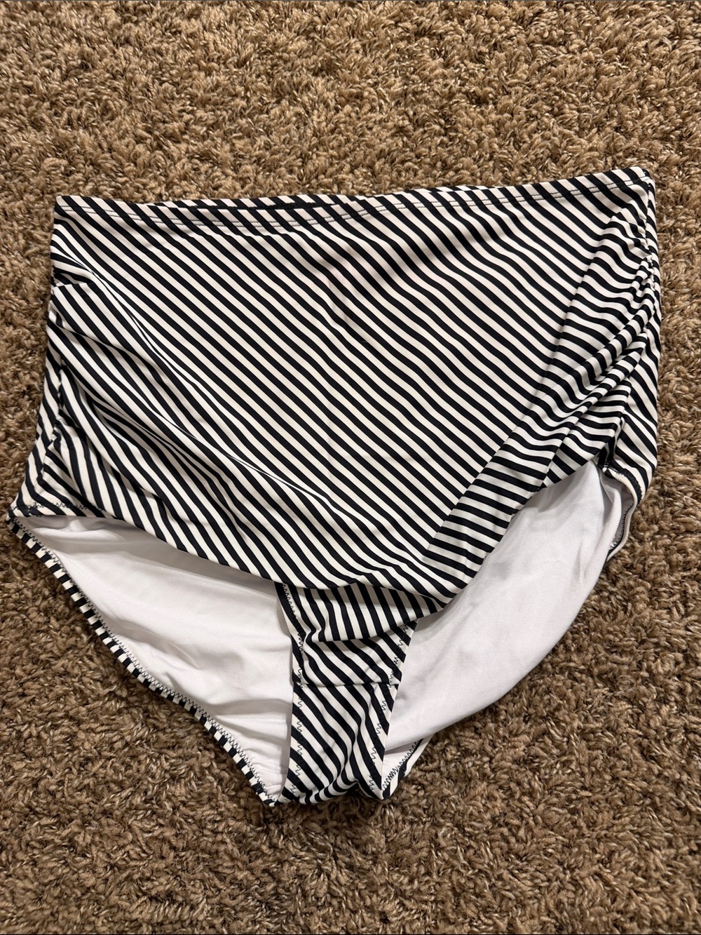 KIAVA Black & White Diagonal Stripe High-Waist Bikini Bottoms
